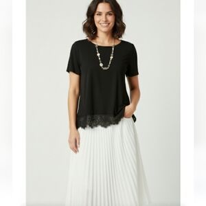 CATHERINE MALANDRINO Black Eyelash Lace Hem Top XS Runs Large NWT